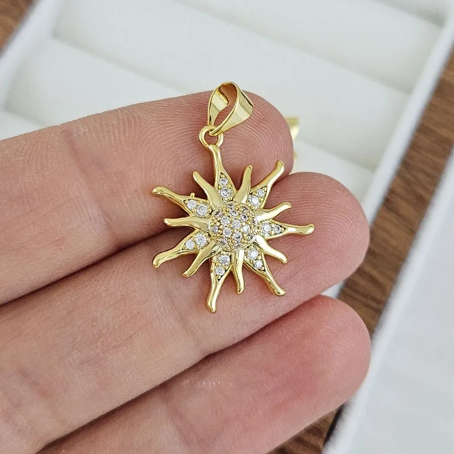 Подвеска Солнце 20х18 мм с фианитами, позолота 14К (4713-18-З) купить с доставкой по России | Интернет-магазин Viva Beads