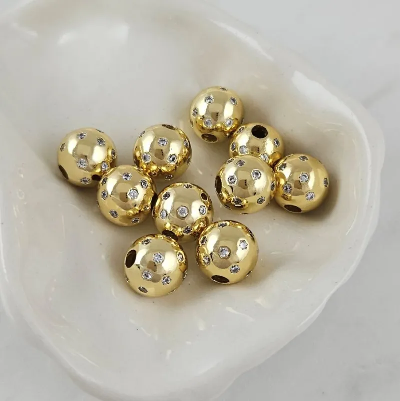 1 шт. Бусина разделитель 9.5 мм с фианитами, позолота 14К (10104-З) купить с доставкой по России | Интернет-магазин Viva Beads