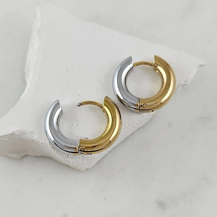 Серьги кольца, бублики, конго 17.5х4 мм нержавеющая сталь Биколор (8889-18-БК) купить с доставкой по России | Интернет-магазин Viva Beads