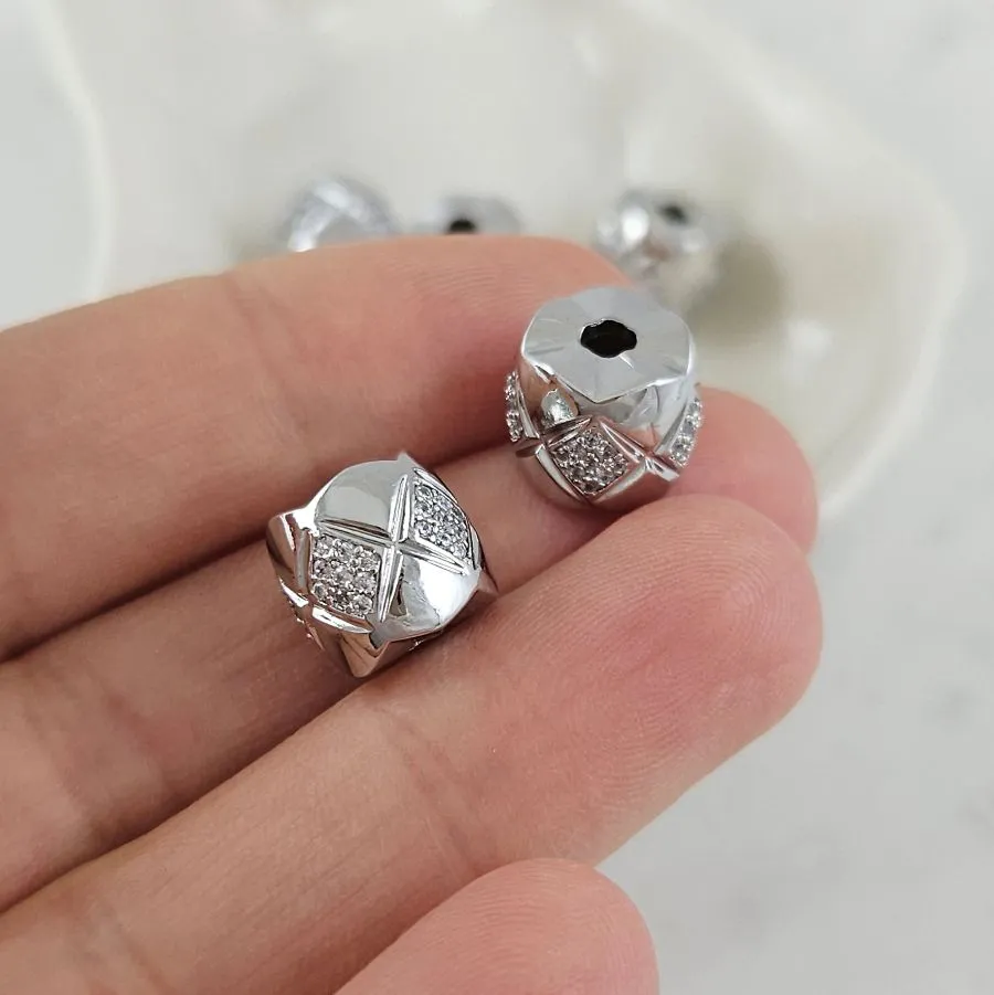 1 шт. Бусина разделитель 9.2x10.3 мм с фианитами родиевое покрытие (10101-Р) купить с доставкой по России | Интернет-магазин Viva Beads