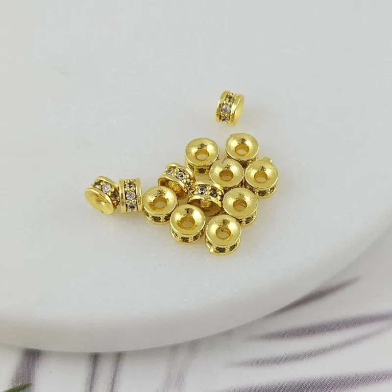 1 шт. Бусина разделитель 4.2х2.5 мм с фианитами, позолота 18К (9964-З) купить в Воронеже | Заказать в интернет-магазине Viva Beads
