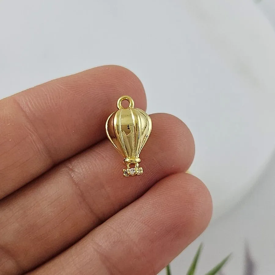 Подвеска Воздушный шар 15х8.6 мм с фианитами, позолота 14К (9956-З)