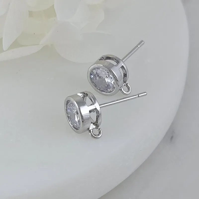 Швензы пуссеты с фианитом 9.5х7.3 мм родиевое покрытие (9618-7-Р) швензы для серег купить с доставкой по России | Интернет-магазин Viva Beads