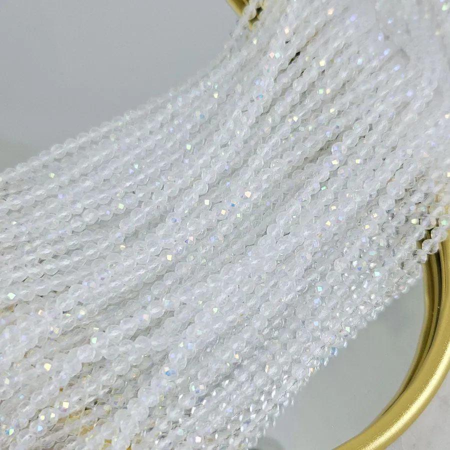 Нить 36 см Бусины стеклянные ок. 3 мм, граненый шар, прозрачный АВ (8466-3-ПРОЗАВ) купить с доставкой по России | Интернет-магазин Viva Beads