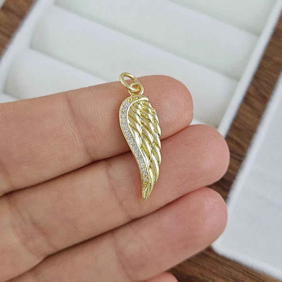 Подвеска Перо 23.6х8 мм с фианитами, позолота 14К (10285-З) купить с доставкой по России | Интернет-магазин Viva Beads