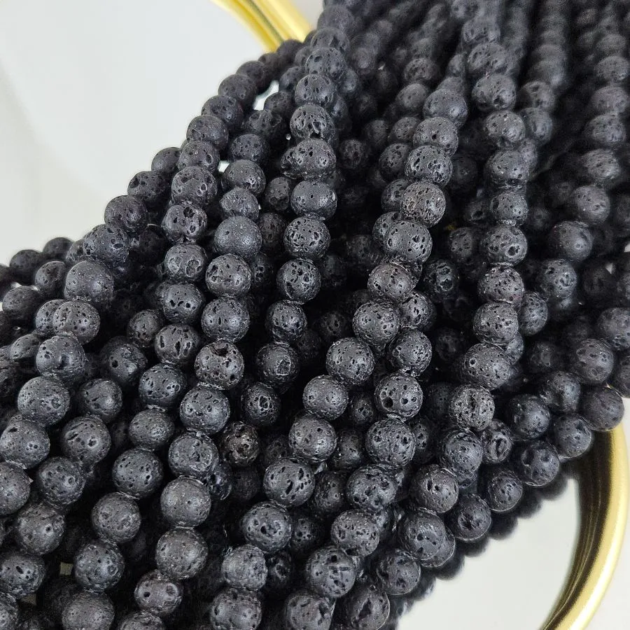Нить 38-39 см Лава натуральная ок. 6.5 мм, бусины гладкий шар, черный (3523-6) для бижутерии купить с доставкой по России | Интернет‑магазин Viva Beads
