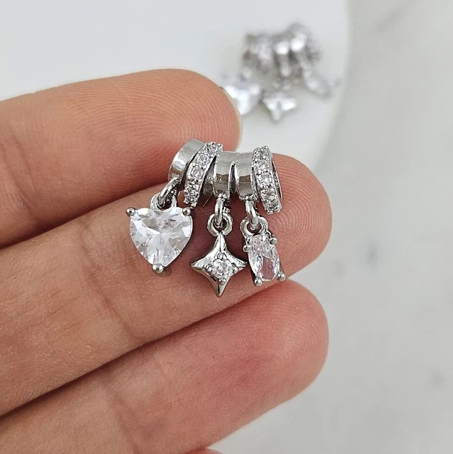 Сет подвесок на бейле 15.5х12 мм с фианитами, родиевое покрытие (10191-Р) купить с доставкой по России | Интернет-магазин Viva Beads