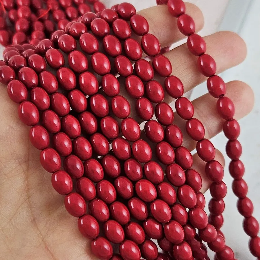 Нить 19 см Жемчуг Майорка ок. 6х8 мм бусины рис, красный (10174-6) купить с доставкой по России | Интернет-магазин Viva Beads