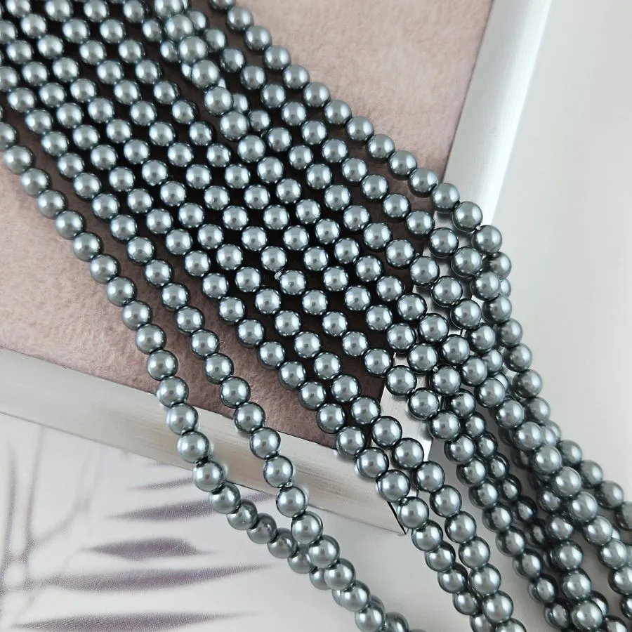 Нить 39 см Жемчуг Майорка 4 мм круглые бусины, серый (6330-4) купить с доставкой по России | Интернет-магазин Viva Beads