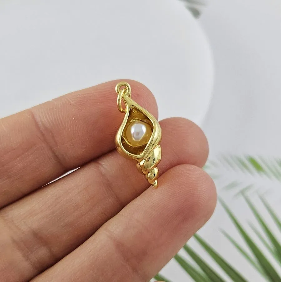 Подвеска кулон Ракушка 22.2x9.8 мм с жемчужиной, позолота 14К (10025-З)