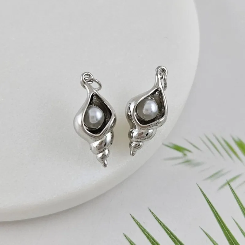 Подвеска кулон Ракушка 22.2x9.8 мм с жемчужиной,родиевое покрытие (10025-Р)