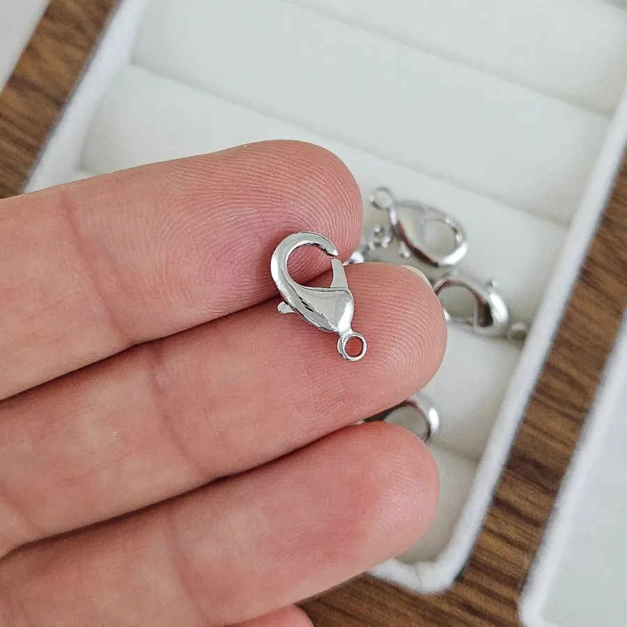 Замок лобстер 12 мм родиевое покрытие (2472-12-Р) замок для украшений купить с доставкой по России | Интернет-магазин Viva Beads