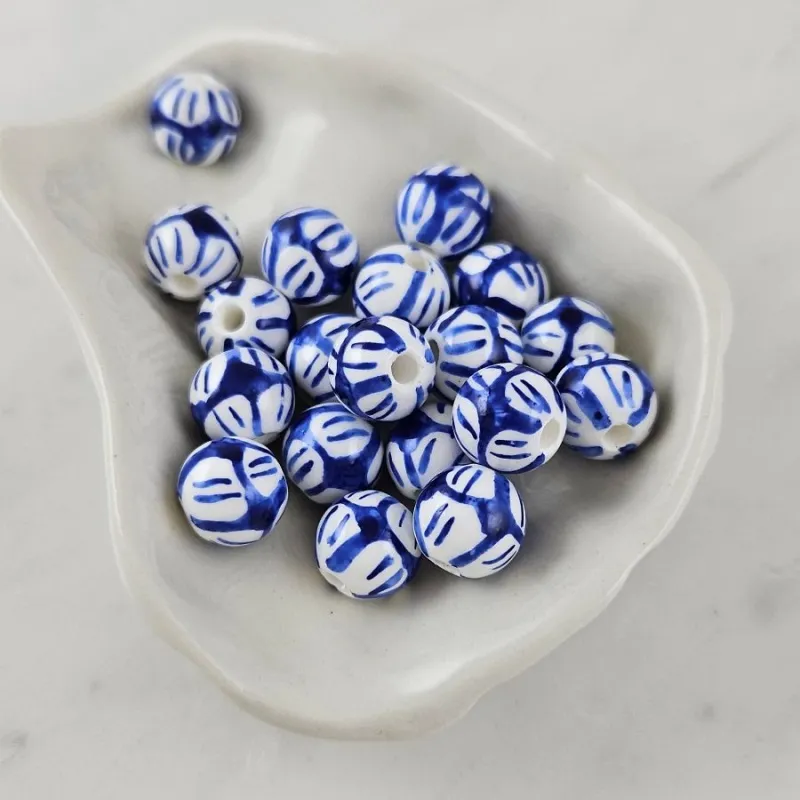 1 шт. Бусина с рисунком ок. 10 мм синий, керамика (10127) купить с доставкой по России | Интернет-магазин Viva Beads