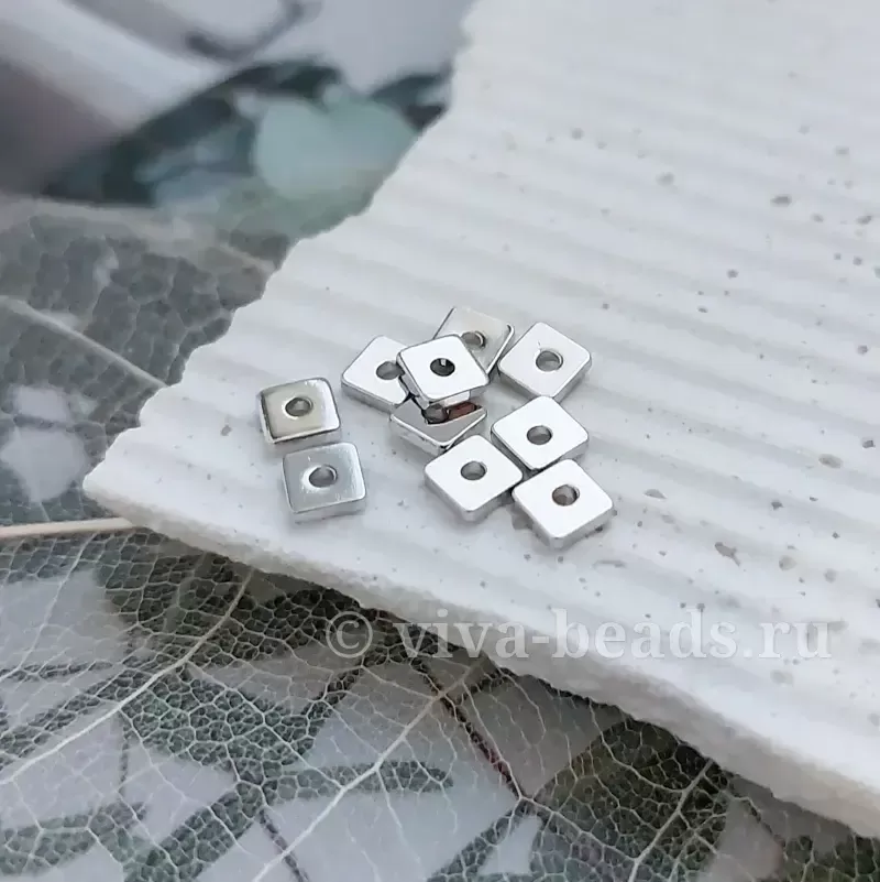 1 шт. Бусина /разделитель/ квадрат 4х1 мм родиевое покр. (6930-4-Р) купить в Воронеже | Заказать в интернет-магазине Viva Beads
