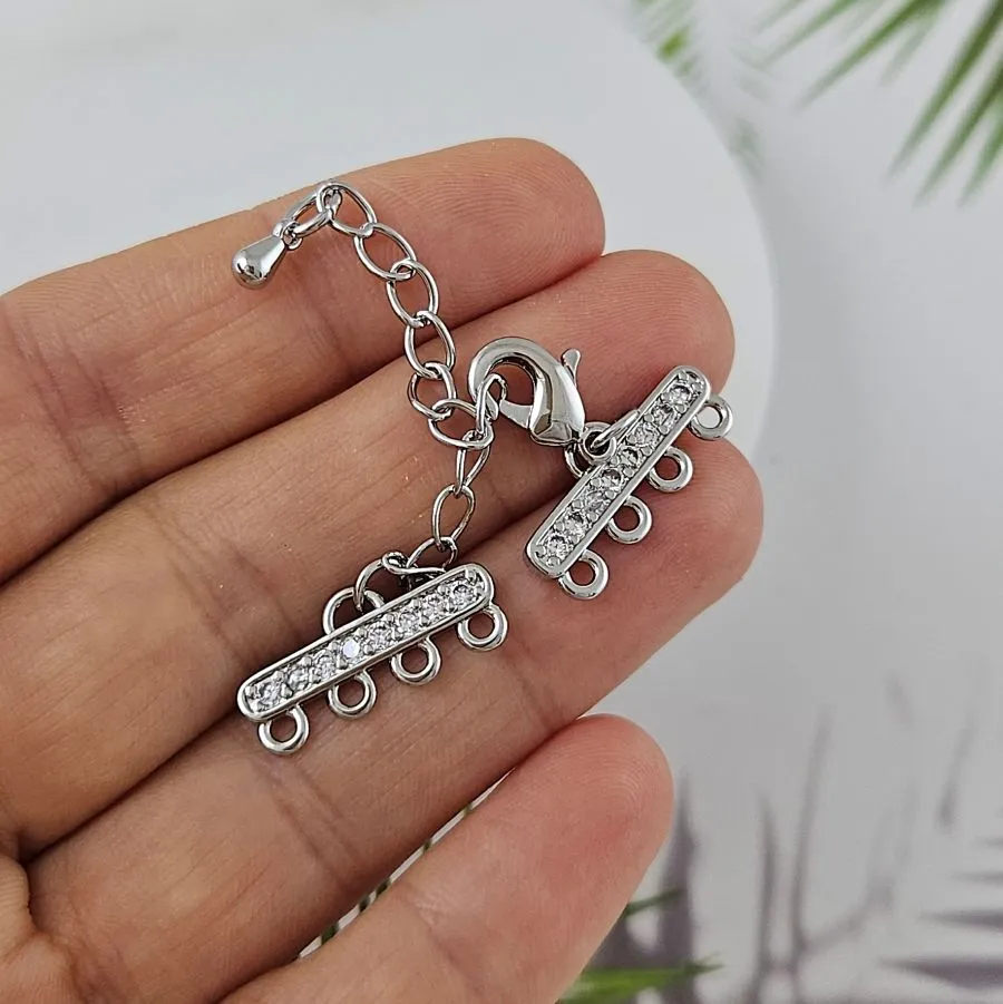 Комплект коннекторов на 4 нити с фианитами родиевое покрытие (4363-Р) купить с доставкой по России | Интернет-магазин Viva Beads