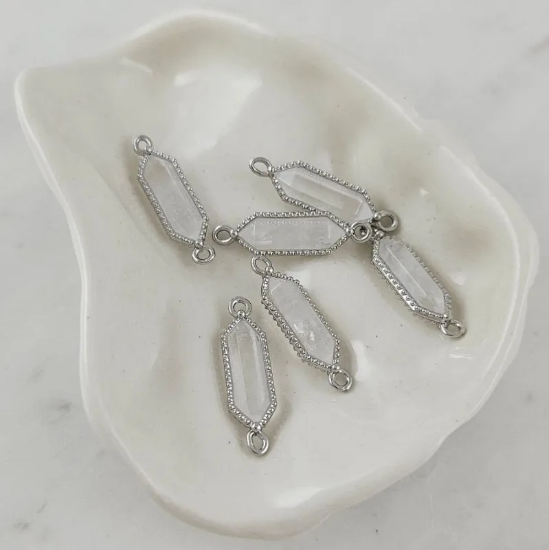 Коннектор с горным хрусталем 24x6.5x4.2 мм, родиевое покрытие (9830-Р) купить с доставкой по России | Интернет-магазин Viva Beads