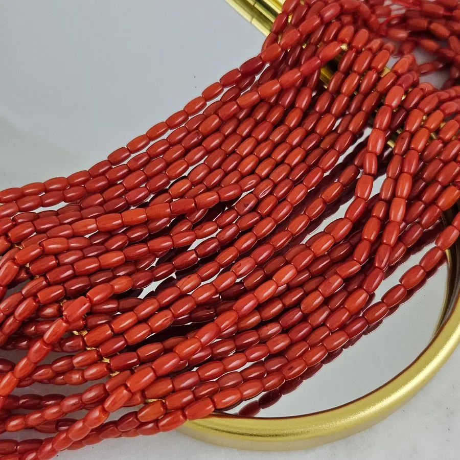 Нить 20 см Коралл бамбуковый тонированный ок. 3х5 мм, бочонок, коралловый (9929-3х5) для бижутерии купить с доставкой по России | Интернет‑магазин Viva Beads
