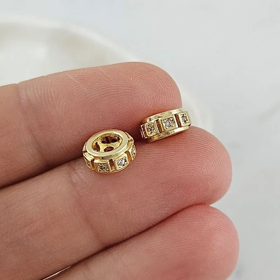 1 шт. Бусина разделитель 8.3x3.7 мм с фианитами, позолота 14К (10103-З) купить с доставкой по России | Интернет-магазин Viva Beads