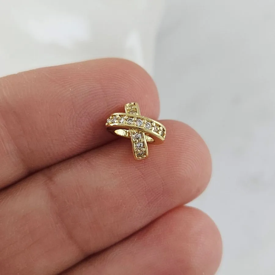 1 шт. Бусина разделитель 8.2х6.1х6.2 мм с фианитами, позолота 14К (10107-З) купить с доставкой по России | Интернет-магазин Viva Beads