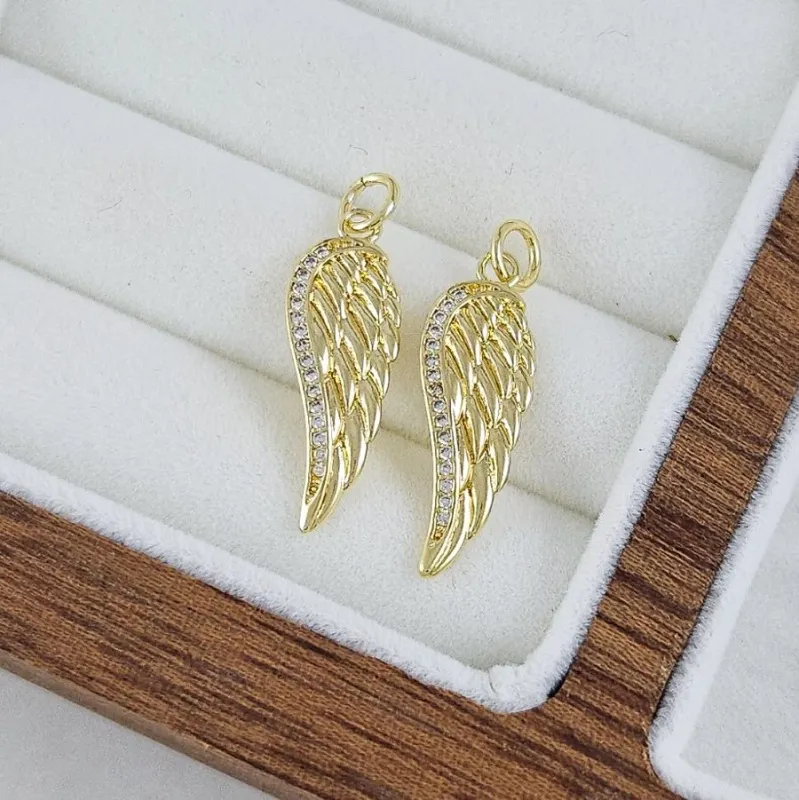 Подвеска Перо 23.6х8 мм с фианитами, позолота 14К (10285-З) купить с доставкой по России | Интернет-магазин Viva Beads