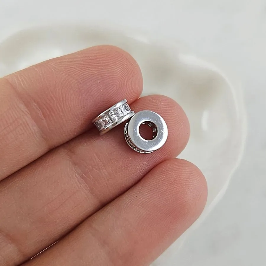 1 шт. Бусина разделитель 7.6x3.3 мм с фианитами родиевое покрытие (10100-Р) купить с доставкой по России | Интернет-магазин Viva Beads