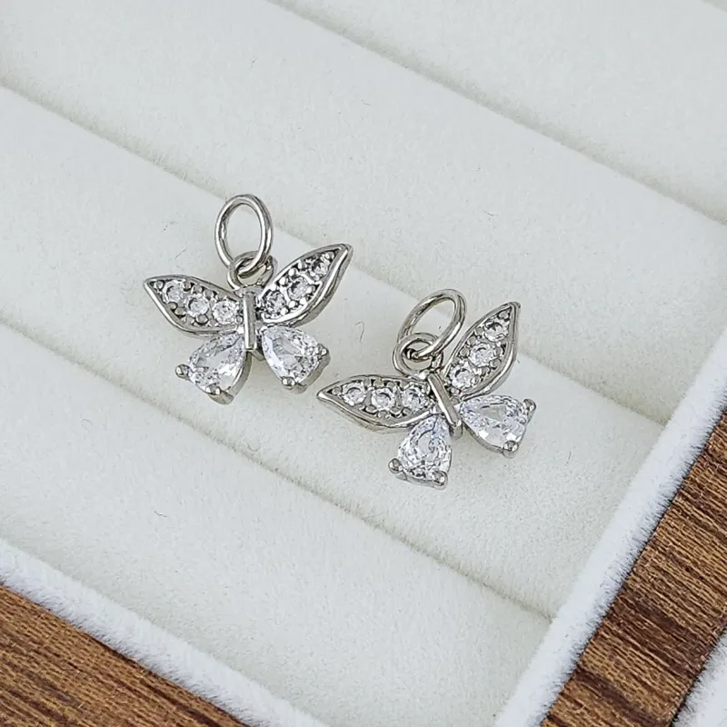 Подвеска Бабочка 9.6х13 мм с фианитами, родиевое покрытие (10230-Р) купить с доставкой по России | Интернет-магазин Viva Beads