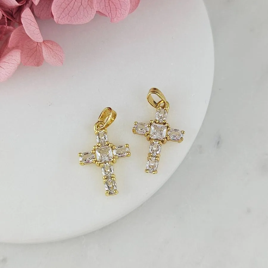 Подвеска Крест 20х13х3.3 мм с фианитами, позолота 18К (10207-БЗ) купить с доставкой по России | Интернет-магазин Viva Beads