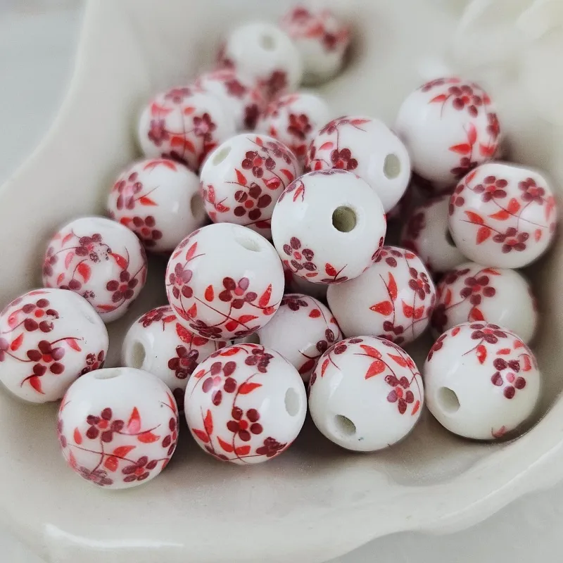 10 шт. Бусина с цветами 10 мм красный, керамика (9945-10) купить с доставкой по России | Интернет-магазин Viva Beads