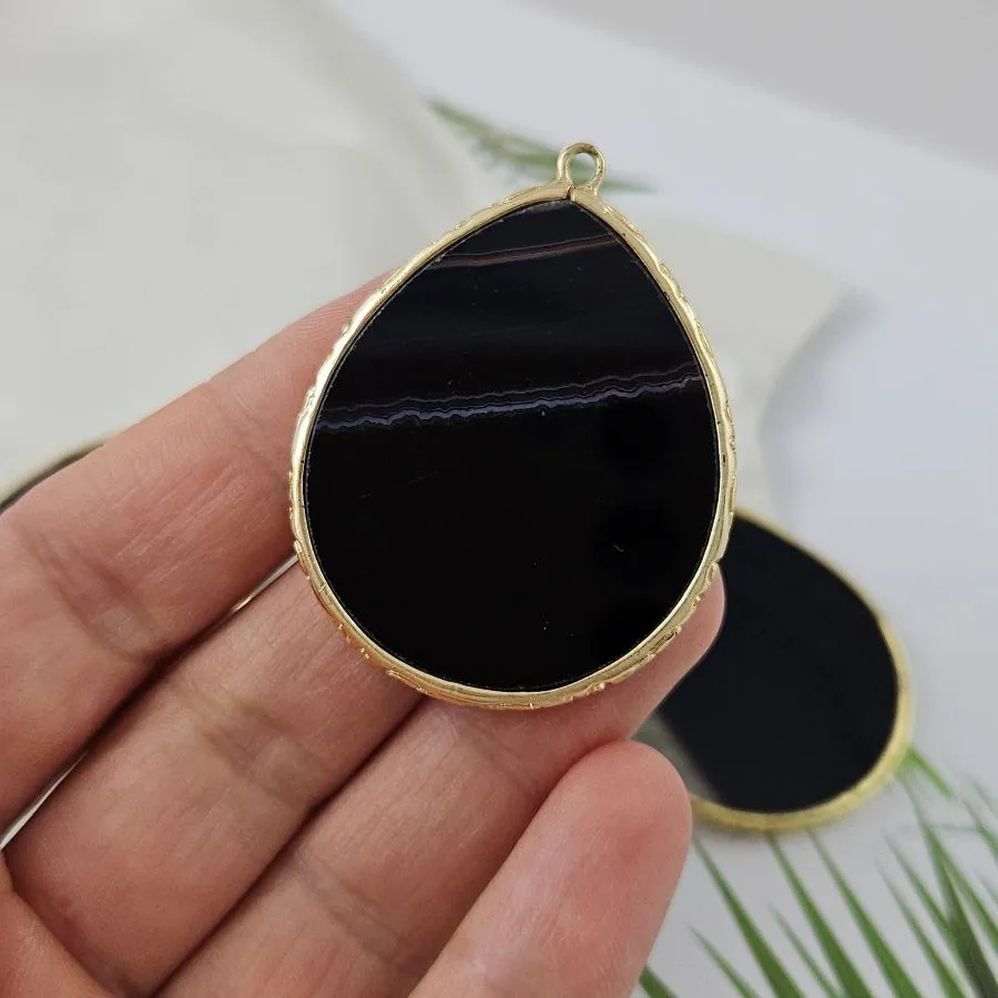 Подвеска Капля 44х34 мм черный агат, позолота 14К (10000-З) для бижутерии купить с доставкой по России | Интернет‑магазин Viva Beads
