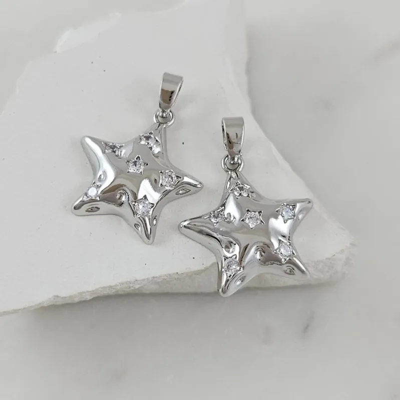 УЦЕНКА Подвеска Звезда 18.3x17 мм с фианитами, родиевое покрытие (10115-Р-УЦ)