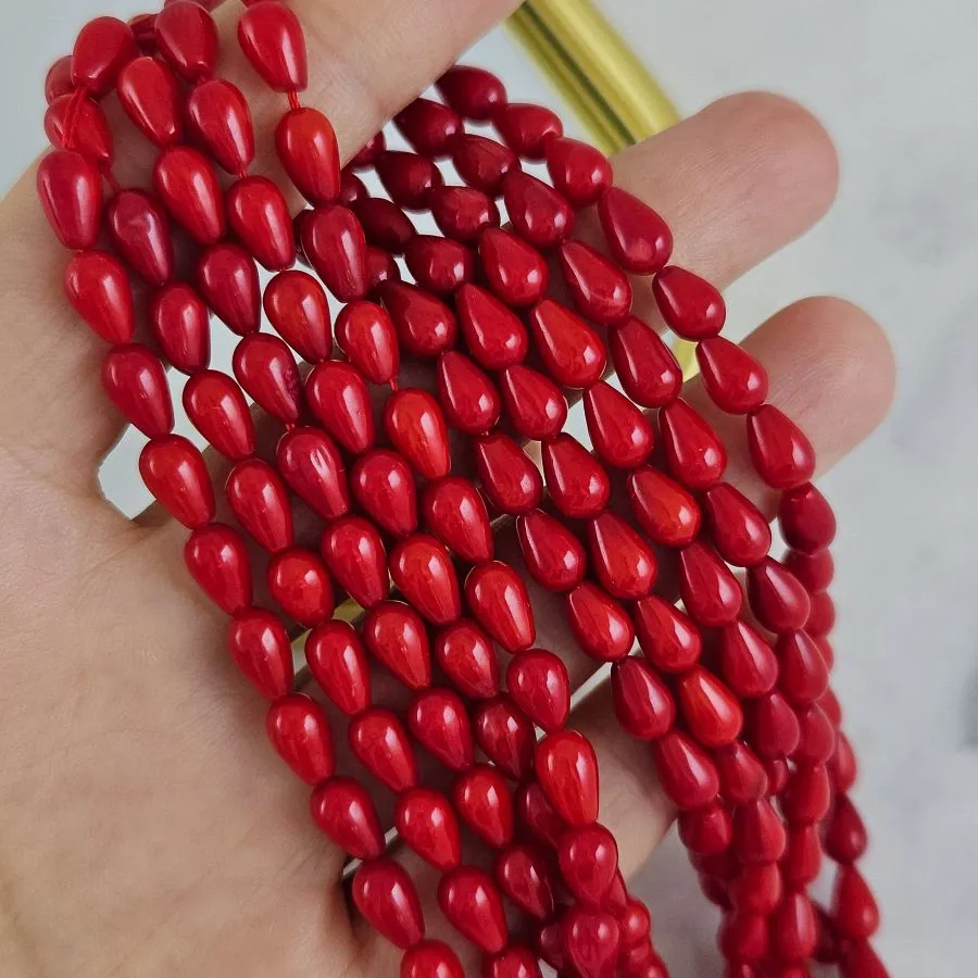 10 шт. Коралл натуральный ок. 4.8х7.7 мм, бусины гладкие капли, красный (10272) для бижутерии купить с доставкой по России | Интернет‑магазин Viva Beads
