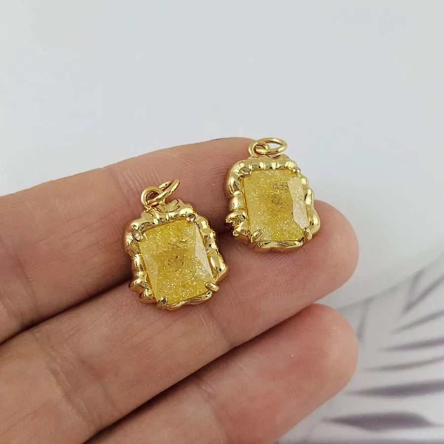 Подвеска 16.3х13.5 мм с кристаллом кракле, желтый, позолота 18К (6809-ЖЗ)