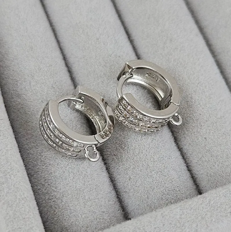 Швензы колечки 14.3х14х5.8 мм с замком и фианитами, родиевое покрытие (10197-Р) швензы для серег купить с доставкой по России | Интернет-магазин Viva Beads