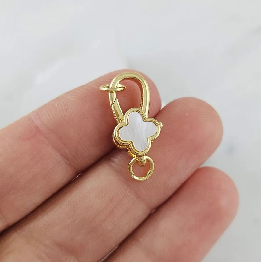 Замок карабин Клевер 18х10 мм с перламутром, позолота 14К (10110-З) замок для украшений купить с доставкой по России | Интернет-магазин Viva Beads