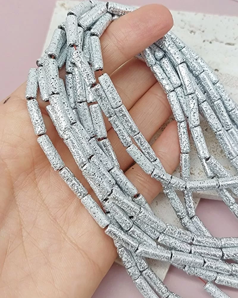 Нить 19 см Гематит 4х13 мм трубочка, цвет серебро (7973-С) для бижутерии купить с доставкой по России | Интернет‑магазин Viva Beads
