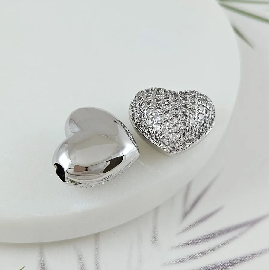 Бусина Сердце с фианитами 16х18.5х10 мм родиевое покрытие (8741-Р) купить с доставкой по России | Интернет-магазин Viva Beads