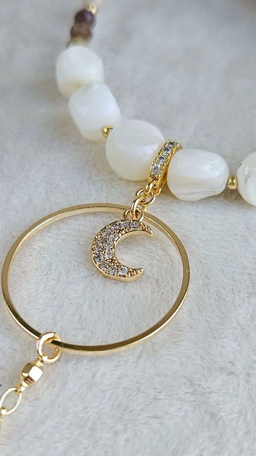 Колье-галстук из яшмы и перламутра с подвеской Месяц (НАБОР-83)