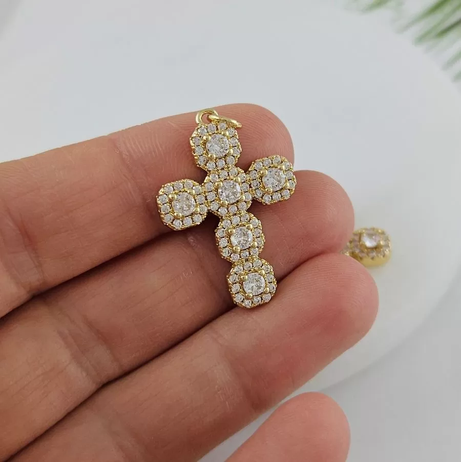 Подвеска Крест 27x18.5x4 мм с фианитами, позолота 18К (7544-З)