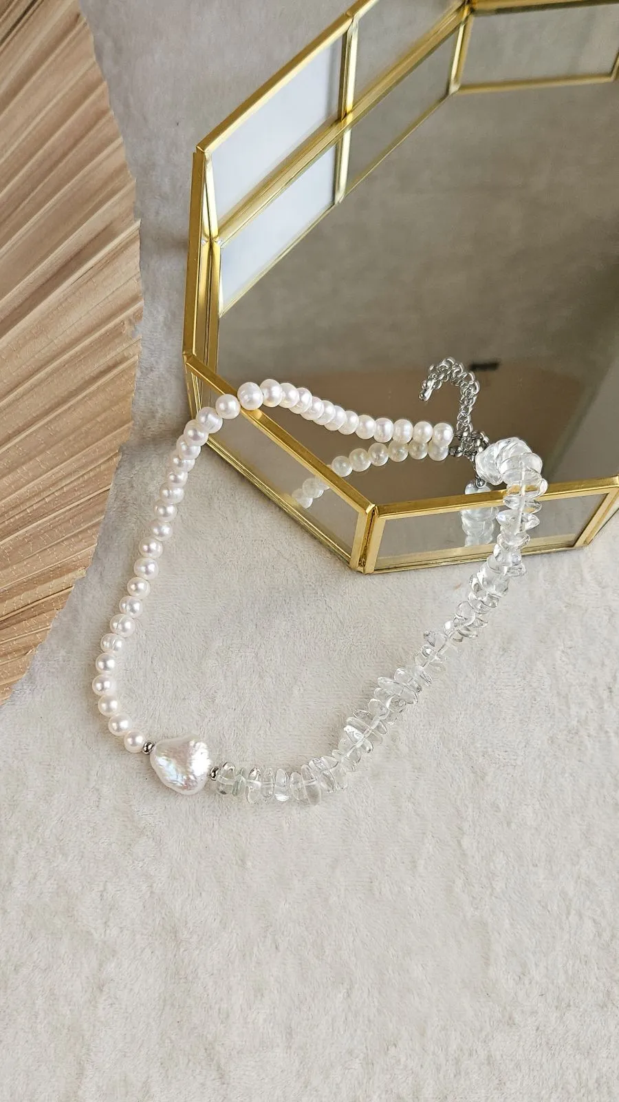 Чокер из натурального жемчуга и горного хрусталя, набор материалов для сборки (НАБОР-89)