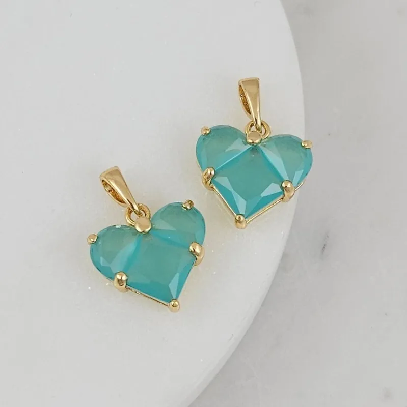 Подвеска Сердце с фианитами 14.5х14 мм опаловый бирюзовый, позолота 14К (6647-ОПБЗ) купить с доставкой по России | Интернет-магазин Viva Beads