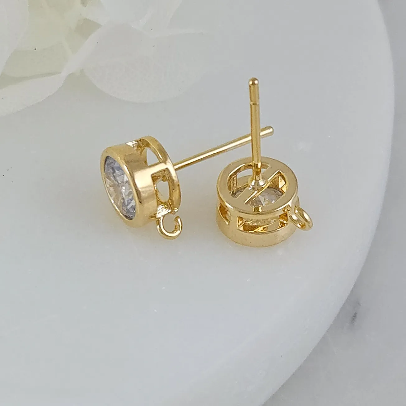 Швензы пуссеты с фианитом 9.5х7.3 мм позолота 14К (9618-7-З) швензы для серег купить с доставкой по России | Интернет-магазин Viva Beads