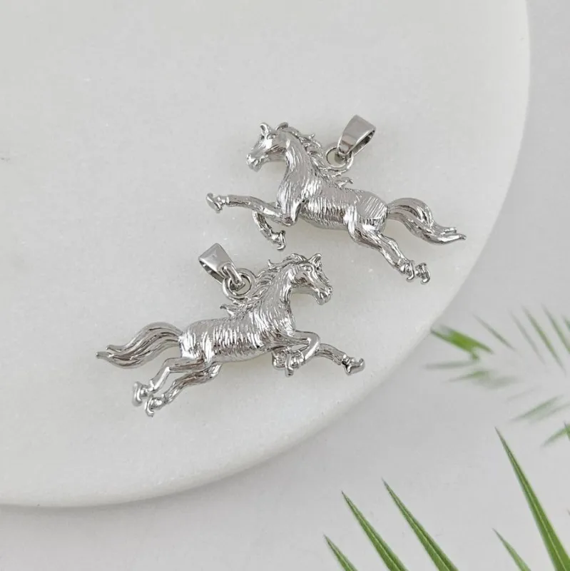 Подвеска Лошадь 14x24.4 мм, родиевое покрытие (10019-Р)