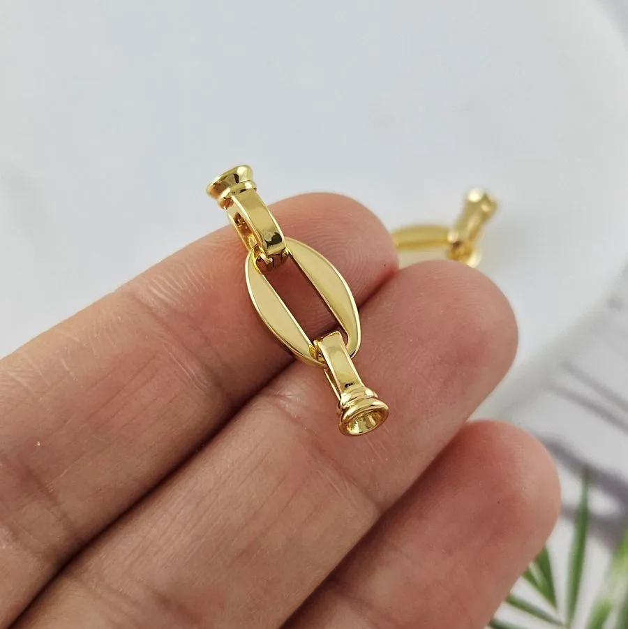 Замок овальный 15 мм с карабинами, позолота 14К (10046-З) замок для украшений купить с доставкой по России | Интернет-магазин Viva Beads