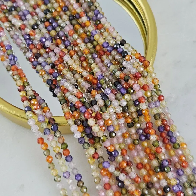 Нить 18 см Фианиты 3 мм граненые бусины, микс цветов (5472-МИКС3) купить с доставкой по России | Интернет-магазин Viva Beads