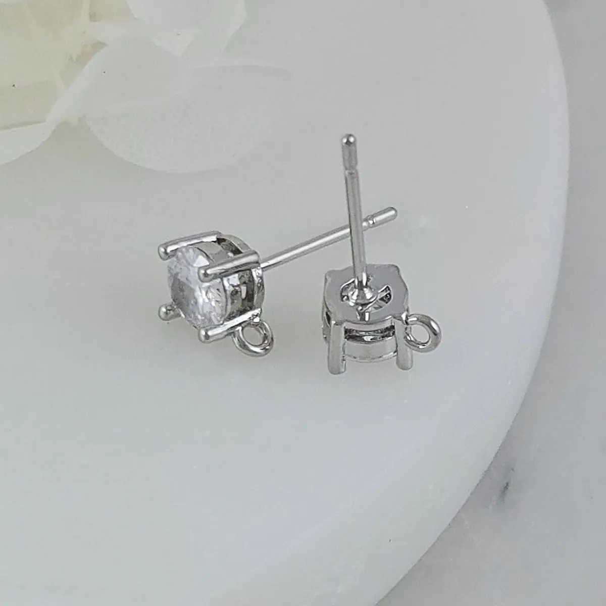 пара Швензы пуссеты с фианитом 8.3х6.4 мм родиевое покрытие (10008-6-Р) швензы для серег купить с доставкой по России | Интернет-магазин Viva Beads