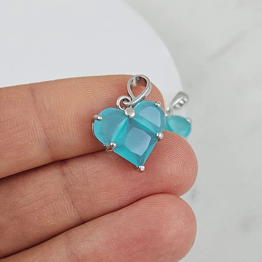 Подвеска Сердце с фианитами 14.5х14 мм опаловый бирюзовый, родиевое покрытие (6647-ОПБР) купить с доставкой по России | Интернет-магазин Viva Beads