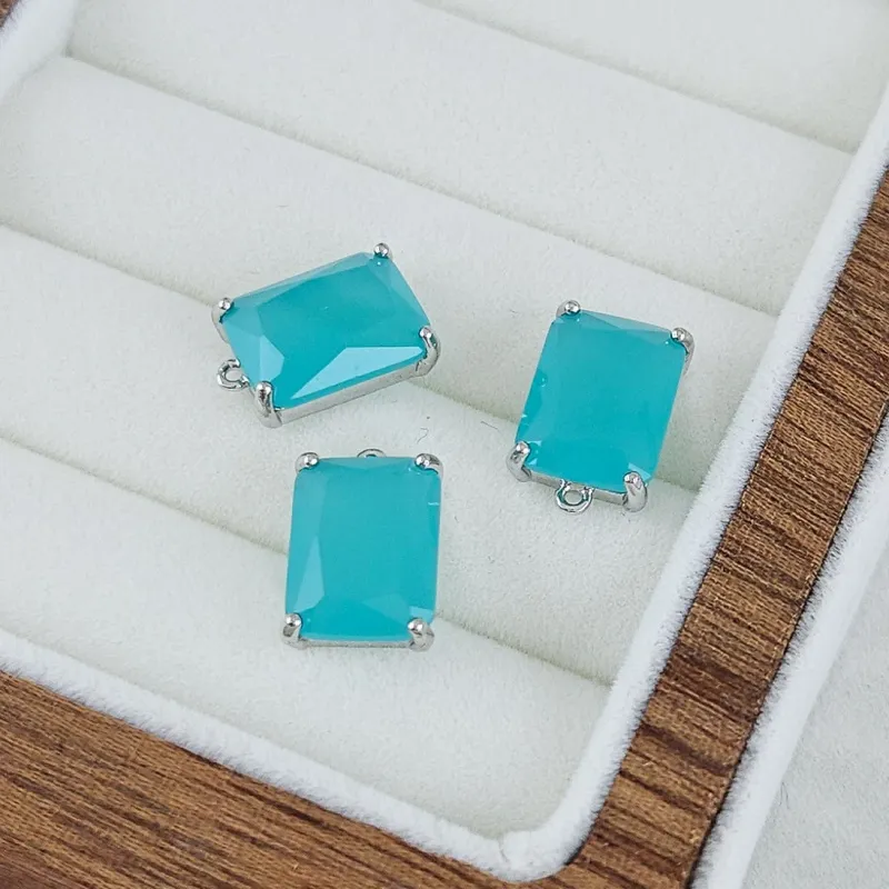 Подвеска прямоугольная с кристаллом 13.5x9 мм, родиевое покрытие, бирюзовый (10216-Р-БИР) купить с доставкой по России | Интернет-магазин Viva Beads