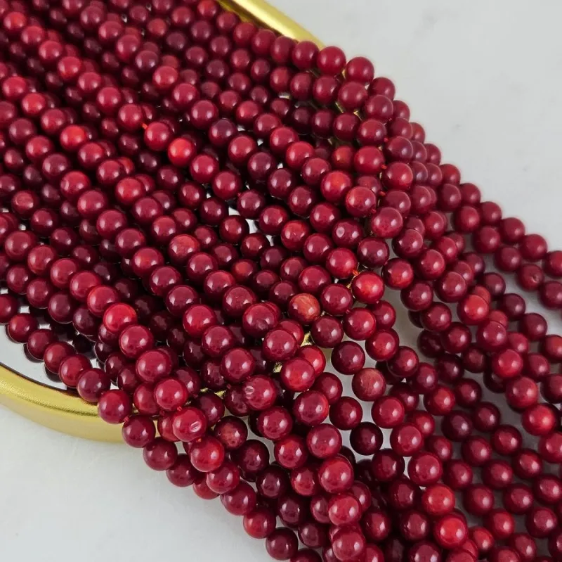 Нить 20 см Коралл натуральный ок. 5.2 мм, бусины гладкий шар, темно-красный (8675-5) для бижутерии купить с доставкой по России | Интернет‑магазин Viva Beads
