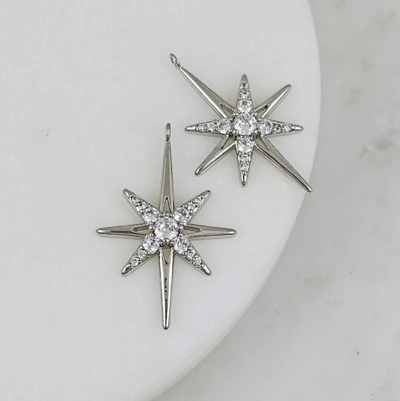 Подвеска Звезда 26.6x18 мм с фианитами, родиевое покрытие (10194-Р) купить с доставкой по России | Интернет-магазин Viva Beads