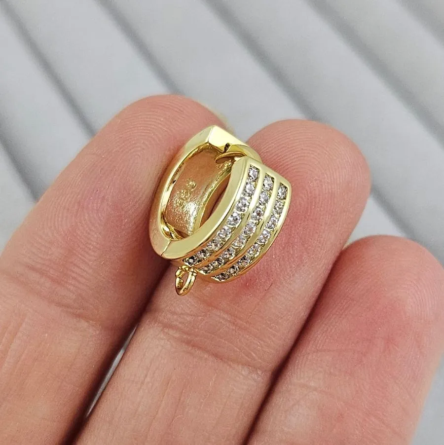 Швензы колечки 14.3х14х5.8 мм с замком и фианитами, позолота 14К (10197-З) швензы для серег купить с доставкой по России | Интернет-магазин Viva Beads